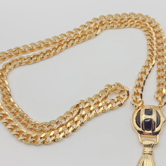Vintage FRED HAYMAN Beverly Hills Gold Tone Chunky Curb Chain 'H' Tassel - Picture 11 of 13
